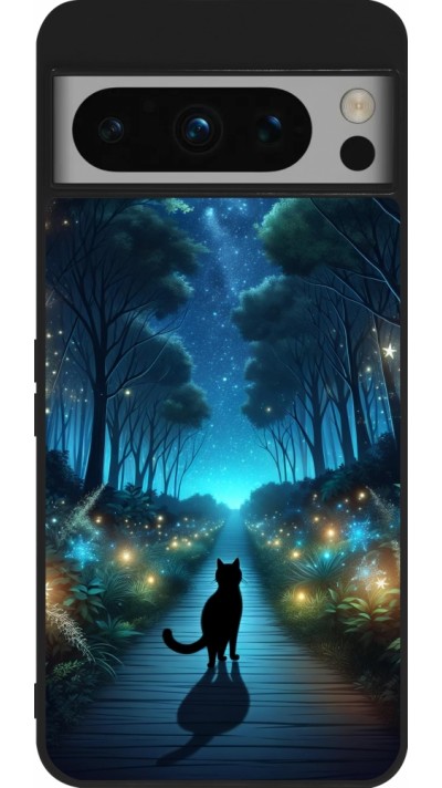 Coque Google Pixel 8 Pro - Silicone rigide noir Chat noir promenade