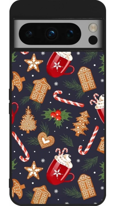 Coque Google Pixel 8 Pro - Silicone rigide noir Christmas 25 Pattern Gingerbread House