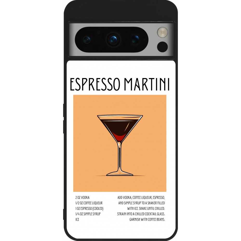 Coque Google Pixel 8 Pro - Silicone rigide noir Cocktail recette Espresso Martini