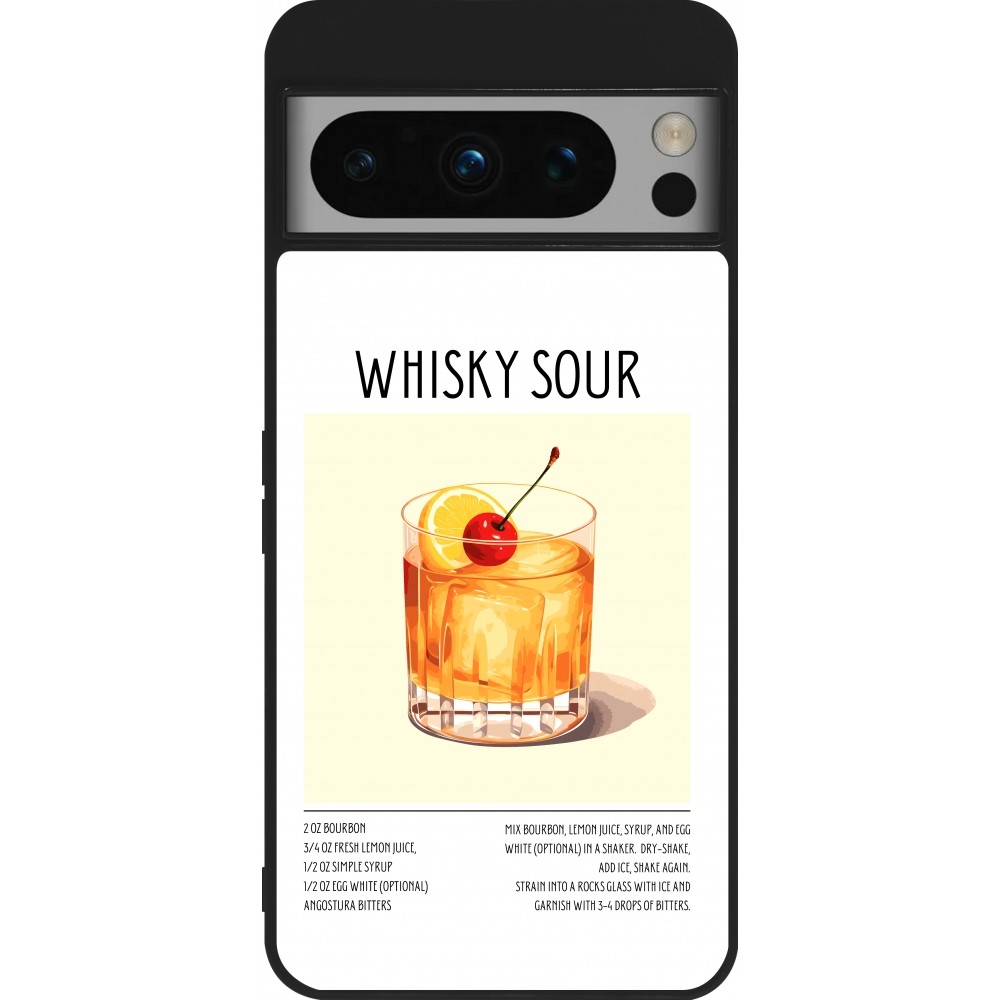 Coque Google Pixel 8 Pro - Silicone rigide noir Cocktail recette Whisky Sour