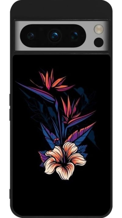 Google Pixel 8 Pro Case Hülle - Silikon schwarz Dark Flowers