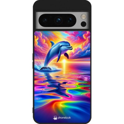 Google Pixel 8 Pro Case Hülle - Silikon schwarz Glücklicher Regenbogen-Delfin