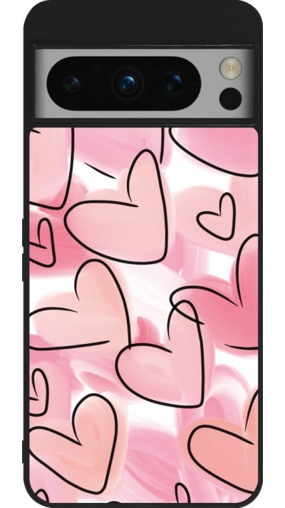 Google Pixel 8 Pro Case Hülle - Silikon schwarz Easter 2023 pink hearts