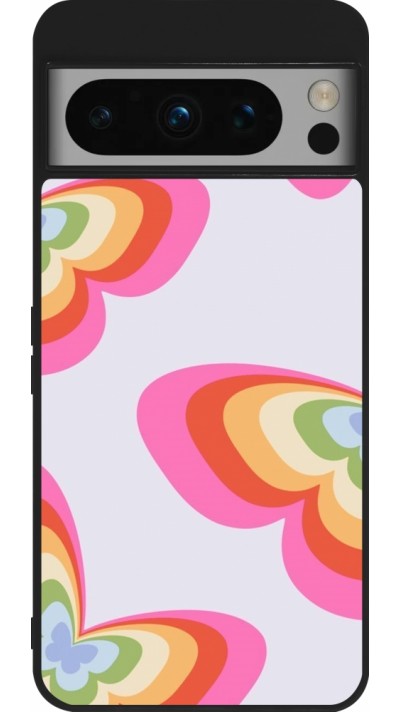 Google Pixel 8 Pro Case Hülle - Silikon schwarz Easter 2024 rainbow butterflies