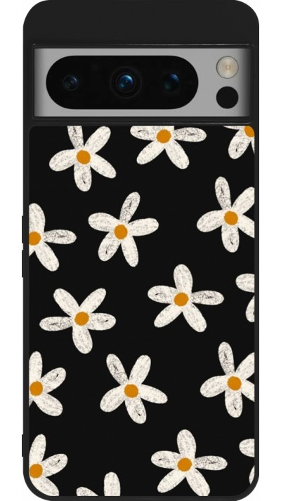 Coque Google Pixel 8 Pro - Silicone rigide noir Easter 2024 white on black flower