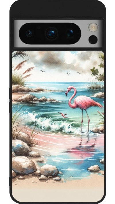 Google Pixel 8 Pro Case Hülle - Silikon schwarz Flamingo Aquarell