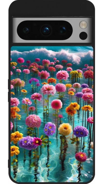 Coque Google Pixel 8 Pro - Silicone rigide noir Flower sea waves
