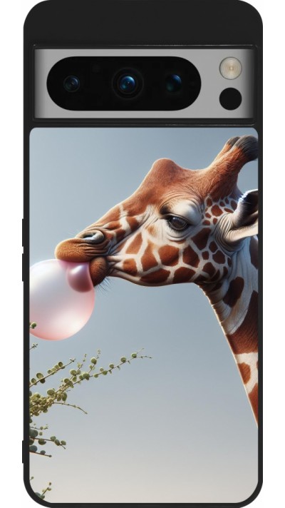 Google Pixel 8 Pro Case Hülle - Silikon schwarz Giraffe mit Blase