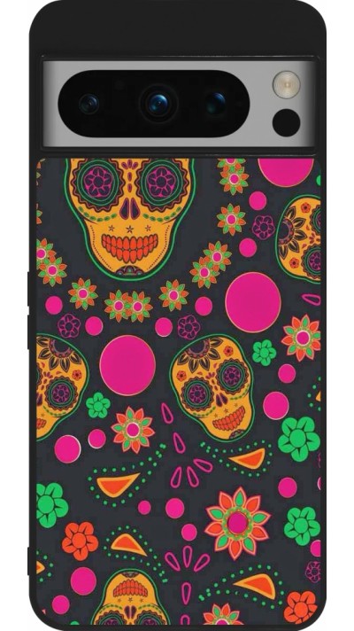 Coque Google Pixel 8 Pro - Silicone rigide noir Halloween 22 colorful mexican skulls