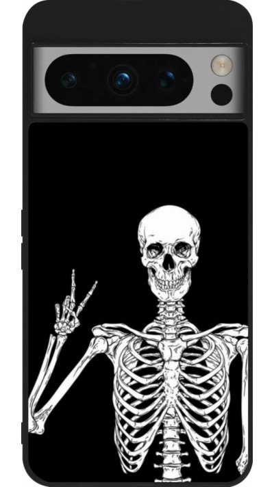 Coque Google Pixel 8 Pro - Silicone rigide noir Halloween 2023 peace skeleton