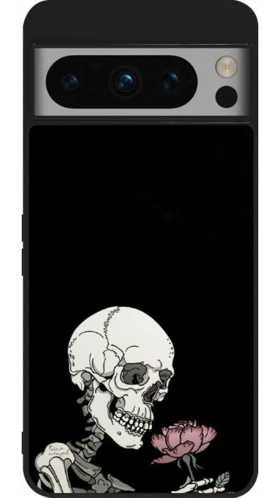 Coque Google Pixel 8 Pro - Silicone rigide noir Halloween 2023 rose and skeleton