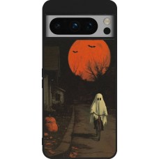 Coque Google Pixel 8 Pro - Silicone rigide noir Halloween 2025 Ghost on a bicycle