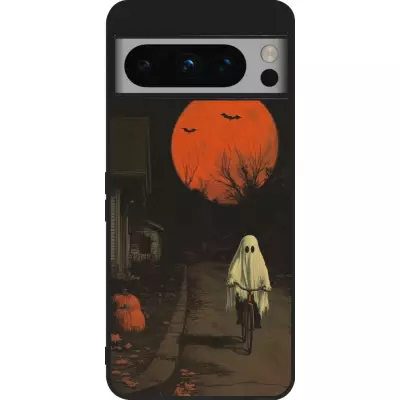 Google Pixel 8 Pro Case Hülle - Silikon schwarz Halloween 2025 Ghost on a bicycle