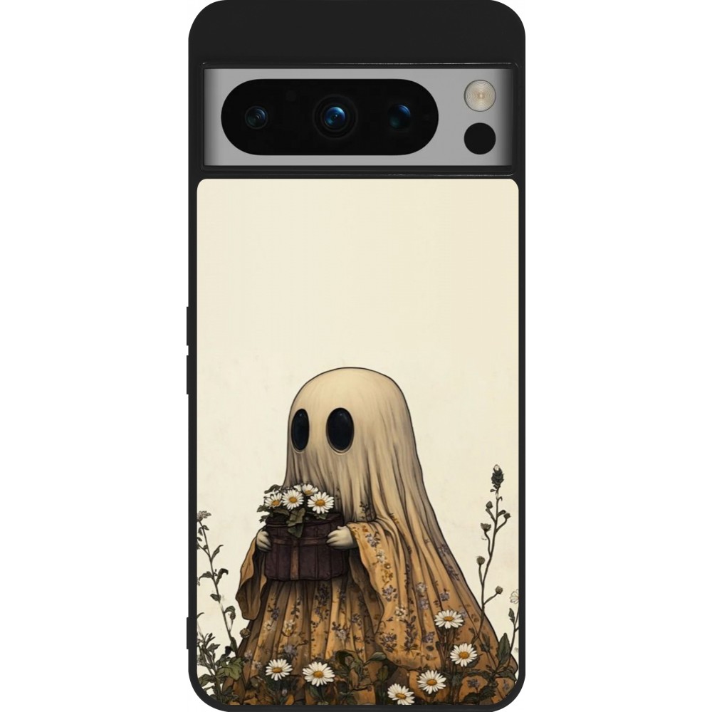 Coque Google Pixel 8 Pro - Silicone rigide noir Halloween 2025 Ghost gardener