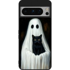 Coque Google Pixel 8 Pro - Silicone rigide noir Halloween 2025 Ghost with black cat