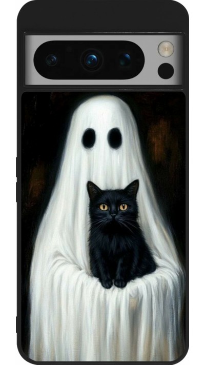 Coque Google Pixel 8 Pro - Silicone rigide noir Halloween 2025 Ghost with black cat