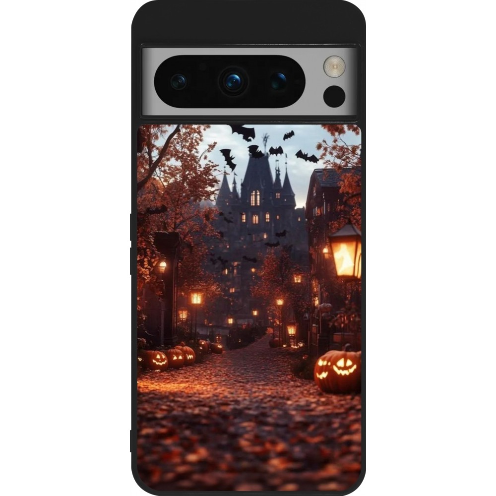 Coque Google Pixel 8 Pro - Silicone rigide noir Halloween 2025 Haunted house