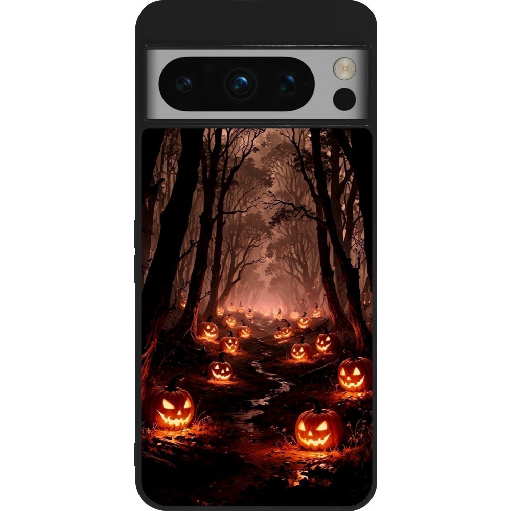 Coque Google Pixel 8 Pro - Silicone rigide noir Halloween 2025 Road of Terrifying Pumpkins
