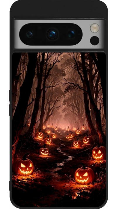 Coque Google Pixel 8 Pro - Silicone rigide noir Halloween 2025 Road of Terrifying Pumpkins