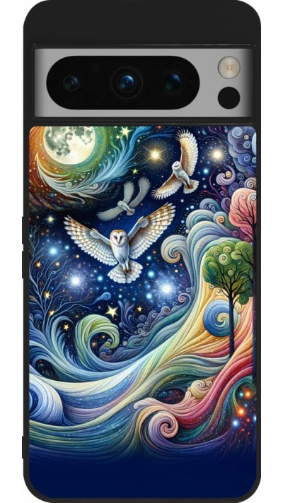 Google Pixel 8 Pro Case Hülle - Silikon schwarz Fliegender Blumen-Eule