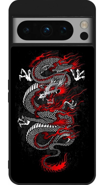 Coque Google Pixel 8 Pro - Silicone rigide noir Japanese style Dragon Tattoo Red Black
