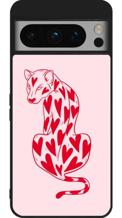 Coque Google Pixel 8 Pro - Silicone rigide noir Leopard with hearts 2026