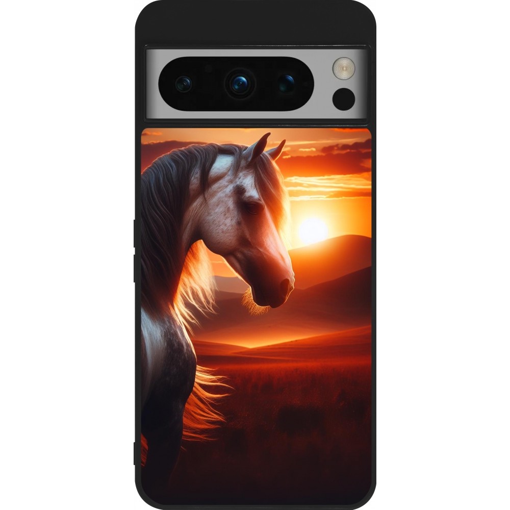 Google Pixel 8 Pro Case Hülle - Silikon schwarz Majestätischer Sonnenuntergang Pferd