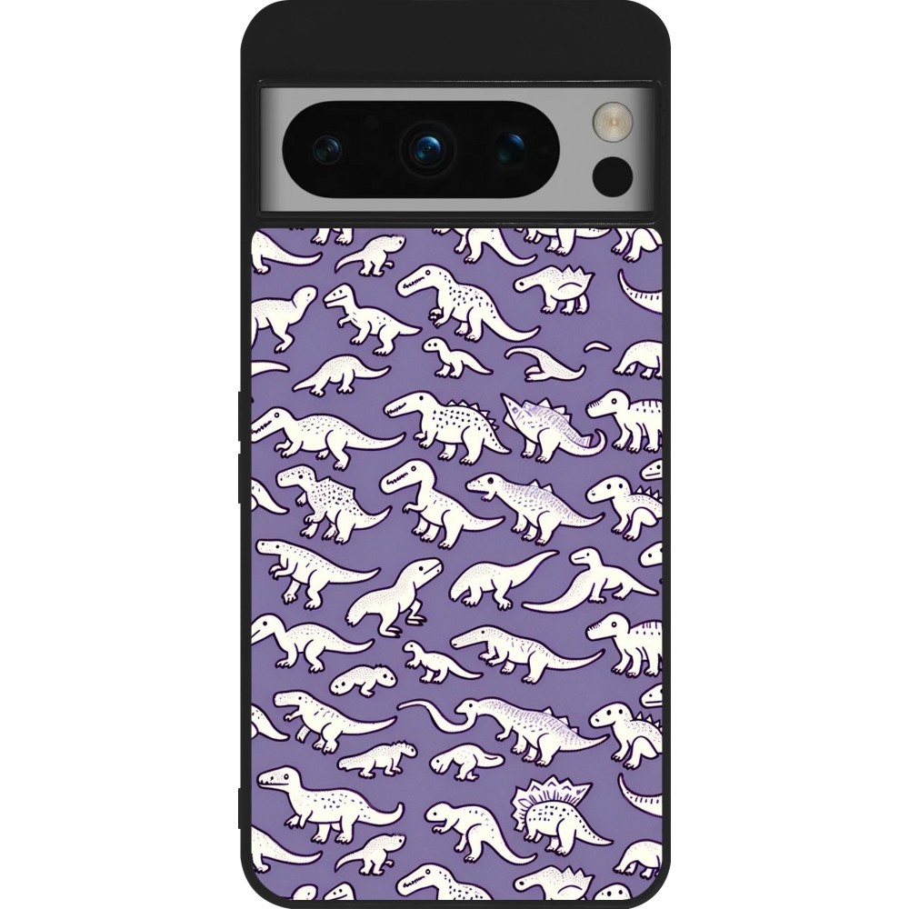 Google Pixel 8 Pro Case Hülle - Silikon schwarz Mini-Dino-Muster violett