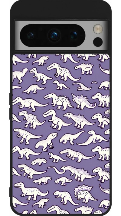 Google Pixel 8 Pro Case Hülle - Silikon schwarz Mini-Dino-Muster violett