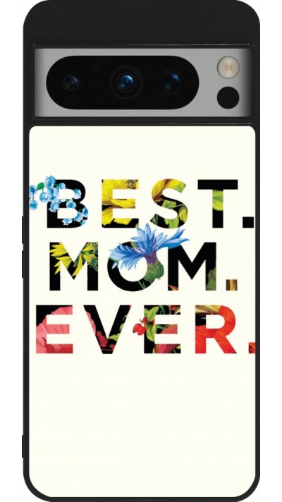 Coque Google Pixel 8 Pro - Silicone rigide noir Mom 2023 best Mom ever flowers