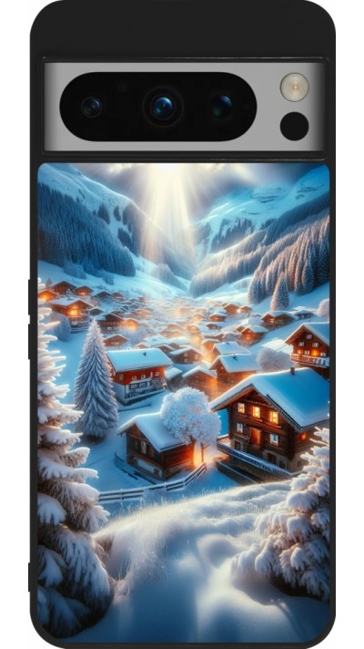 Google Pixel 8 Pro Case Hülle - Silikon schwarz Berg Schnee Licht