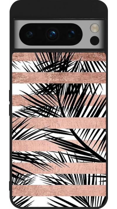 Coque Google Pixel 8 Pro - Silicone rigide noir Palm trees gold stripes