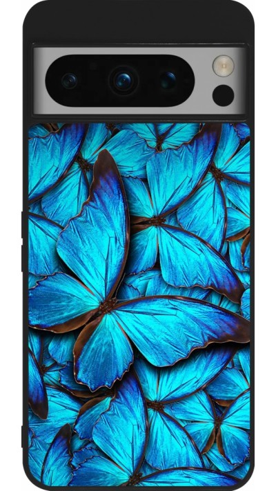 Google Pixel 8 Pro Case Hülle - Silikon schwarz Papillon bleu