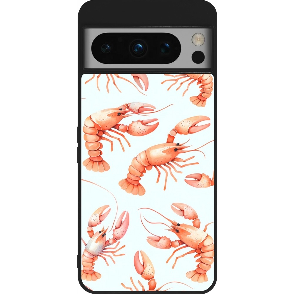 Coque Google Pixel 8 Pro - Silicone rigide noir Pattern de homards pastels