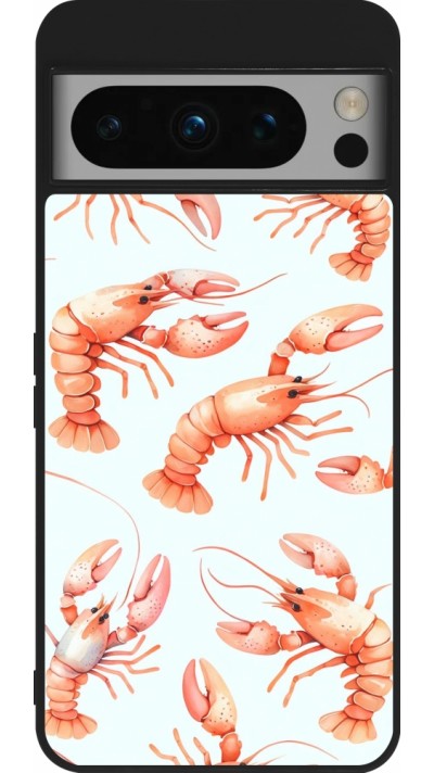 Coque Google Pixel 8 Pro - Silicone rigide noir Pattern de homards pastels
