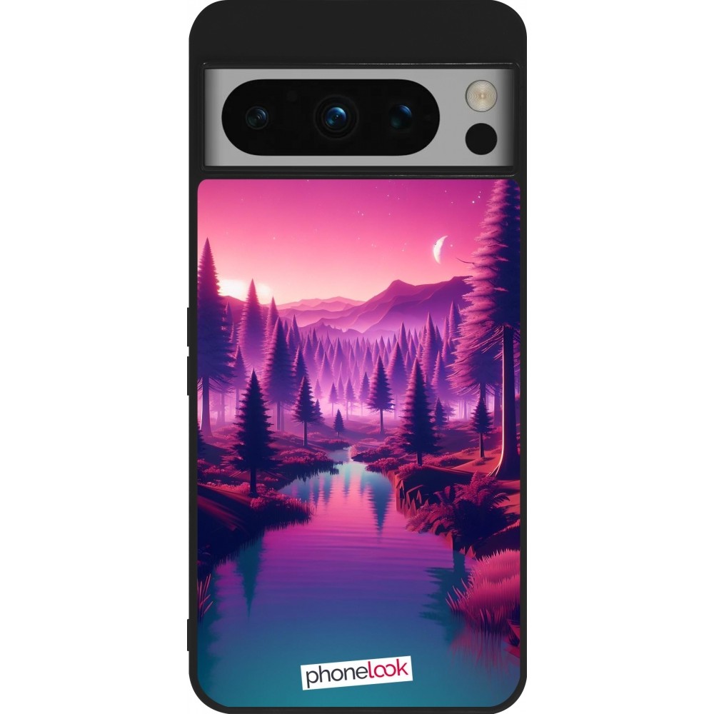Google Pixel 8 Pro Case Hülle - Silikon schwarz Lila-rosa Landschaft