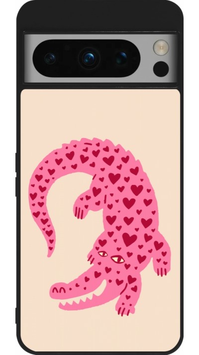 Coque Google Pixel 8 Pro - Silicone rigide noir Pink crocodile 2026