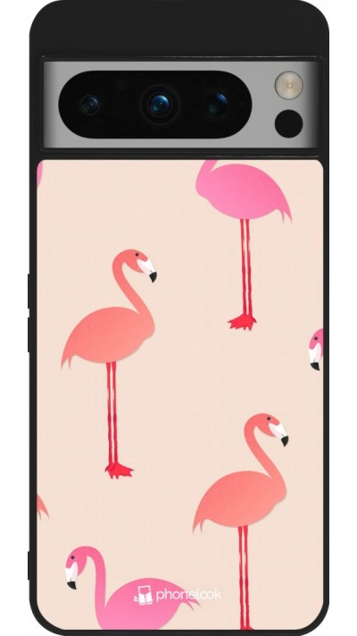 Google Pixel 8 Pro Case Hülle - Silikon schwarz Pink Flamingos Pattern