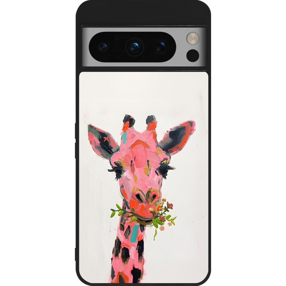 Google Pixel 8 Pro Case Hülle - Silikon schwarz Pink Girafe Paint