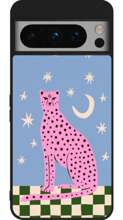 Coque Google Pixel 8 Pro - Silicone rigide noir Pink leopard with stars 2026