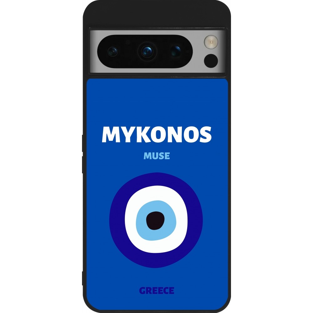 Google Pixel 8 Pro Case Hülle - Silikon schwarz Pop Summer Destination Mykonos