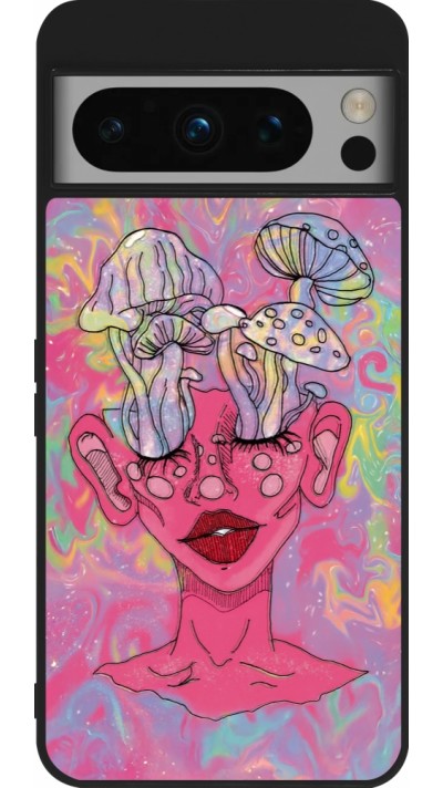 Coque Google Pixel 8 Pro - Silicone rigide noir Psychedelic pink mushroom