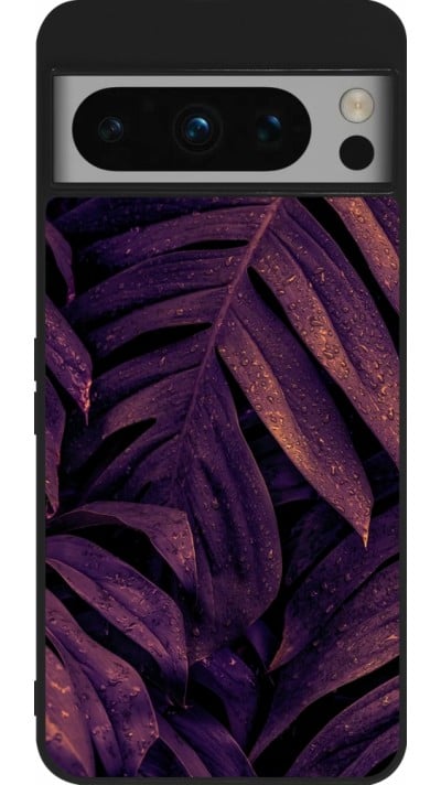 Google Pixel 8 Pro Case Hülle - Silikon schwarz Purple Light Leaves
