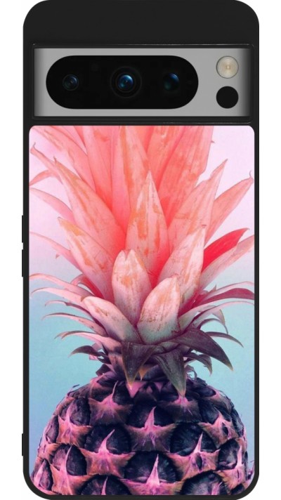 Google Pixel 8 Pro Case Hülle - Silikon schwarz Purple Pink Pineapple