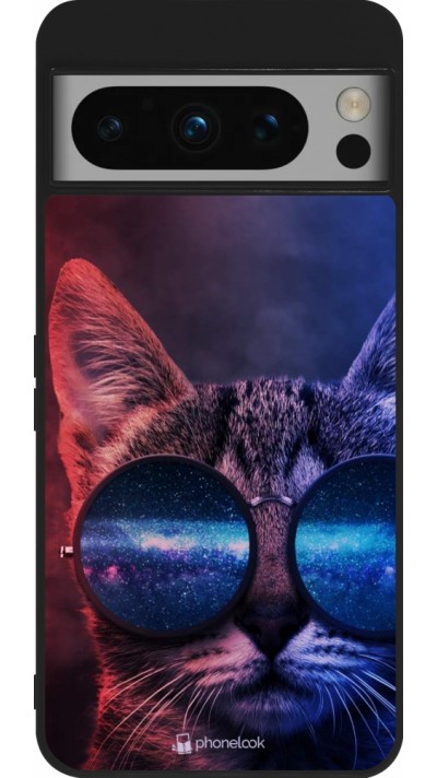 Coque Google Pixel 8 Pro - Silicone rigide noir Red Blue Cat Glasses