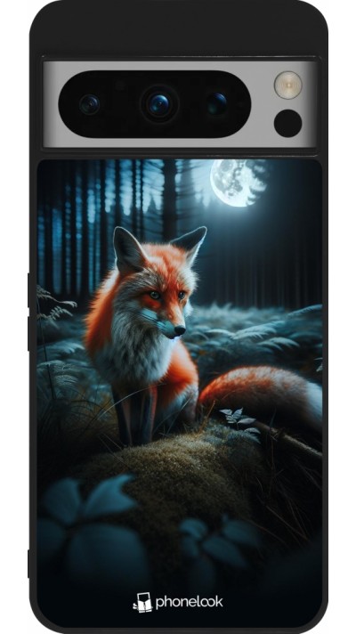 Coque Google Pixel 8 Pro - Silicone rigide noir Renard lune forêt