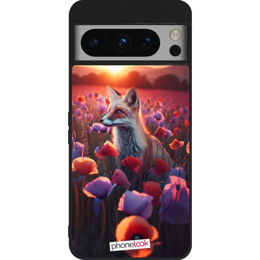 Google Pixel 8 Pro Case Hülle - Silikon schwarz Purpurroter Fuchs bei Dammerung