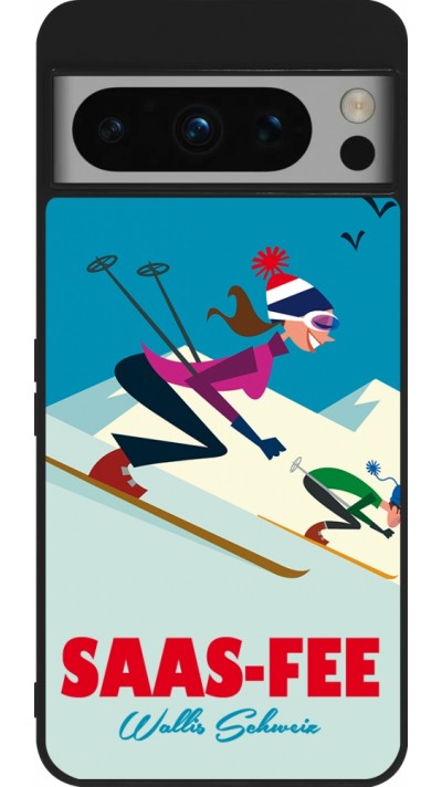 Google Pixel 8 Pro Case Hülle - Silikon schwarz Saas-Fee Ski Downhill