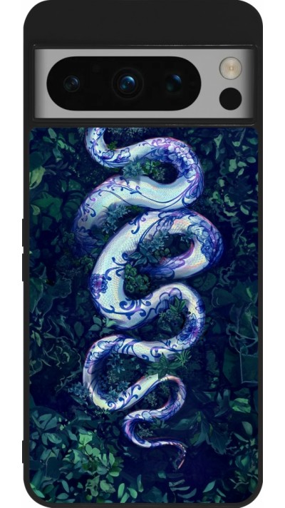 Coque Google Pixel 8 Pro - Silicone rigide noir Serpent Blue Anaconda