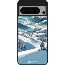 Coque Google Pixel 8 Pro - Silicone rigide noir Snowboarder Montagne